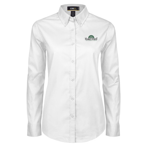 Womens White Twill Button Down Long Sleeve-Market Street Settlement Group