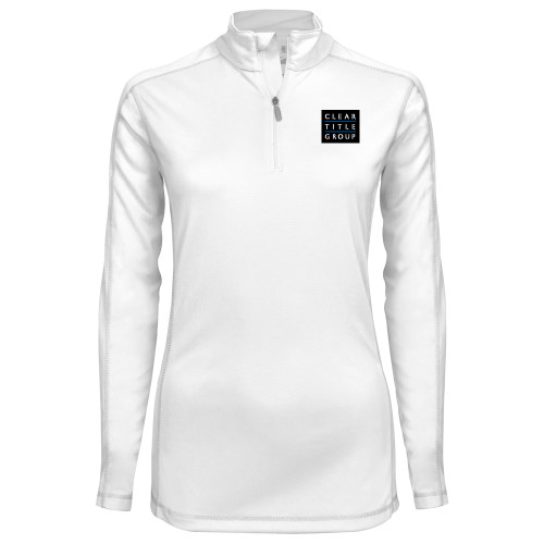 Syntrel Womens White Interlock 1/4 Zip-Clear Title Group