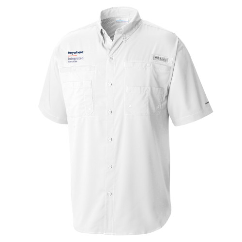 Columbia White Tamiami Performance Short Sleeve Shirt-Anywhere Integrated Services Vertical