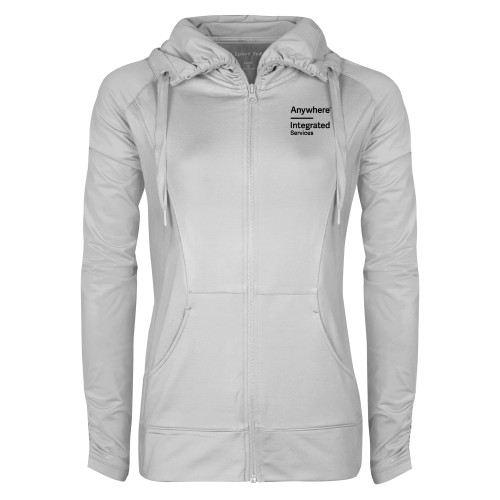 Womens White Sport Wick Stretch Full Zip Jacket-Anywhere Integrated Services Vertical