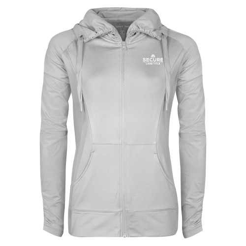 Womens White Sport Wick Stretch Full Zip Jacket-Secure Land Title
