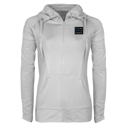 Womens White Sport Wick Stretch Full Zip Jacket-Clear Title Group