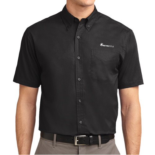 Black Twill Button Down Short Sleeve-Metro Title