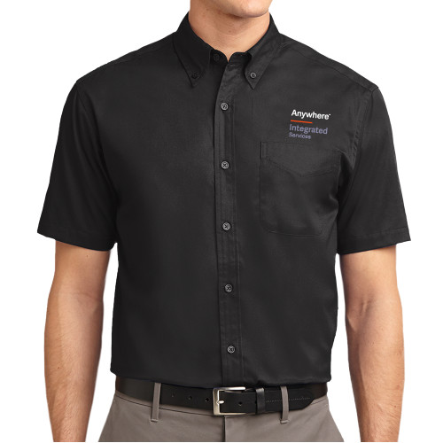 Black Twill Button Down Short Sleeve-Anywhere Integrated Services Vertical