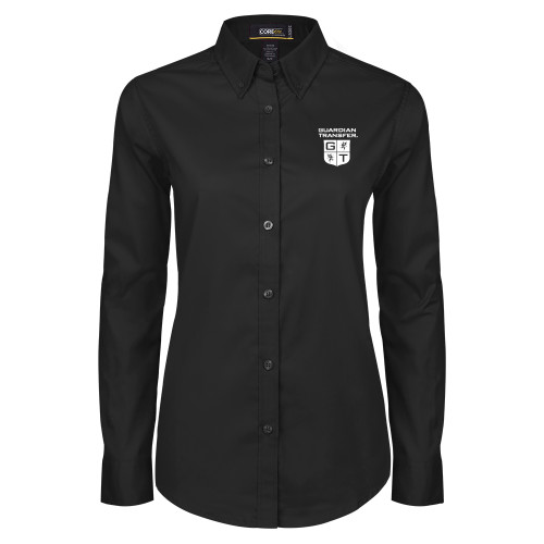 Womens Black Twill Button Down Long Sleeve -Guardian Transfer Vertical