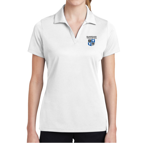 Womens White Dry Mesh Polo-Guardian Transfer Vertical