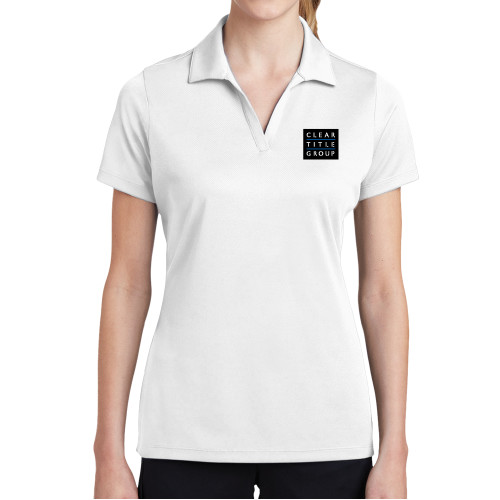 Womens White Dry Mesh Polo-Clear Title Group