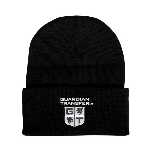 Black Knit Beanie w/Cuff-Guardian Transfer Vertical