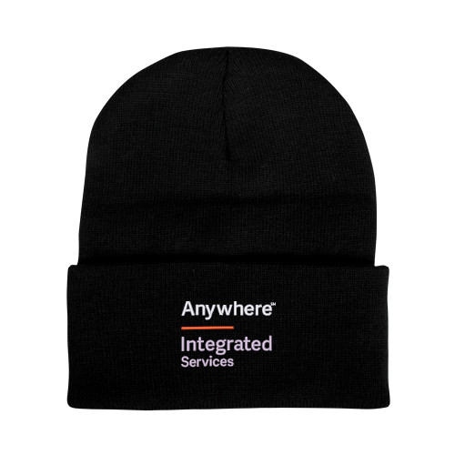 Black Knit Beanie w/Cuff-Anywhere Integrated Services Vertical