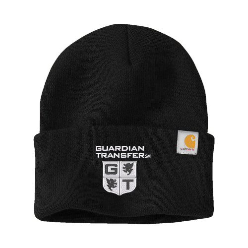 Carhartt Black Knit Beanie w/Cuff-Guardian Transfer Vertical