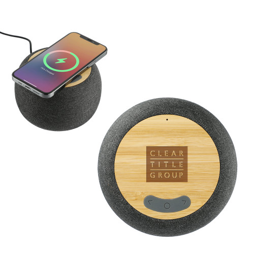 Garm Fabric & Bamboo Speaker with Wireless Charging-Clear Title Group Engraved