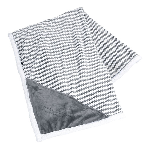 Field & Co Luxurious Grey Chevron Striped Sherpa Blanket-Terra Coastal Escrow Engraved