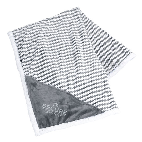 Field & Co Luxurious Grey Chevron Striped Sherpa Blanket-Secure Land Title Engraved