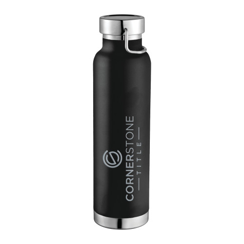Thor Copper Vacuum Insulated Black Bottle 22oz-Corner Stone Title Company Engraved