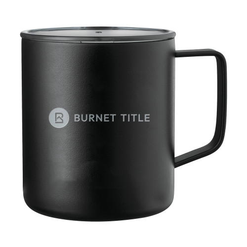 Rover Camp Vacuum Insulated Black Mug 14oz-Burnet Title Engraved