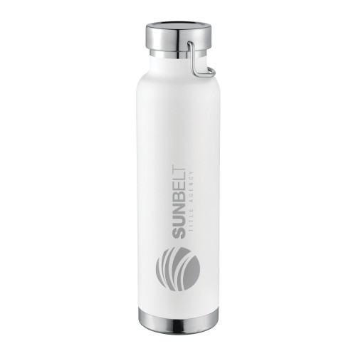 Thor Copper Vacuum Insulated White Bottle 22oz-Sunbelt Title Agency Engraved