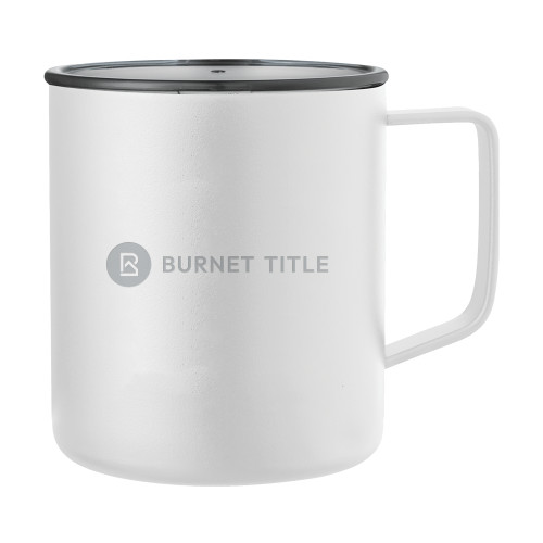 Rover Camp Vacuum Insulated White Mug 14oz-Burnet Title Engraved