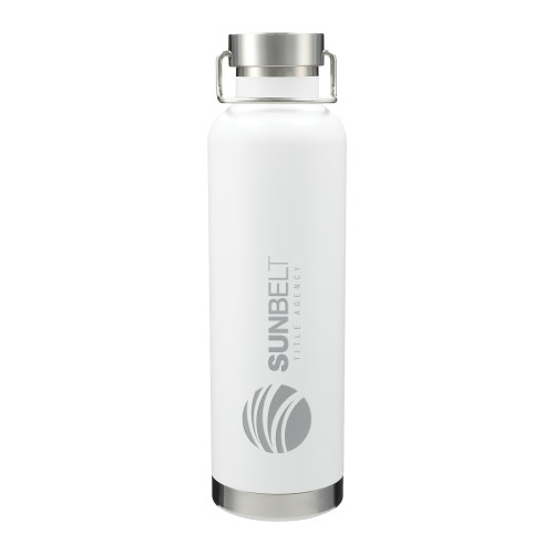 Thor Copper Vacuum Insulated White Bottle 32oz-Sunbelt Title Agency Engraved