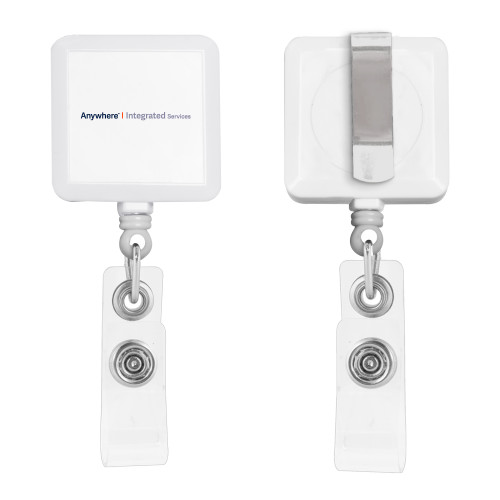 White Square Retractable Badge Holder-Anywhere Integrated Services Horizontal