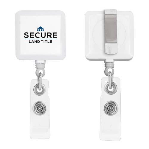 White Square Retractable Badge Holder-Secure Land Title