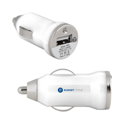 On the Go White Car Charger-Burnet Title