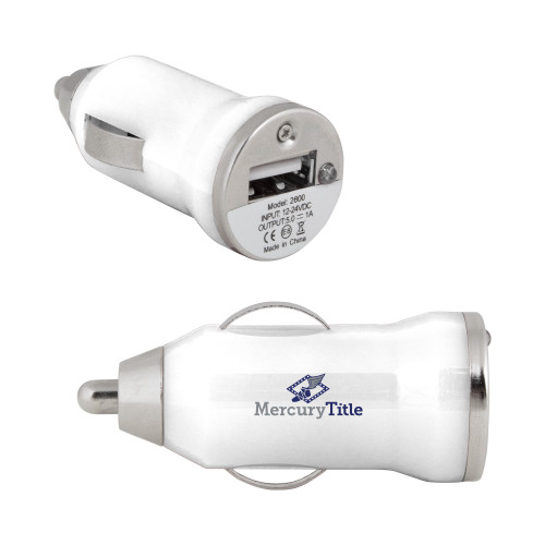 On the Go White Car Charger-Mercury Title