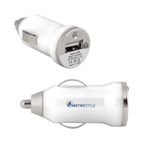 On the Go White Car Charger-Metro Title