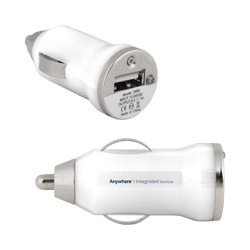 On the Go White Car Charger-Anywhere Integrated Services Horizontal