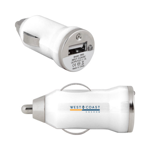 On the Go White Car Charger-West Coast Escrow