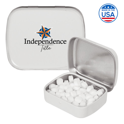 White Rectangular Peppermint Tin-Independence Title