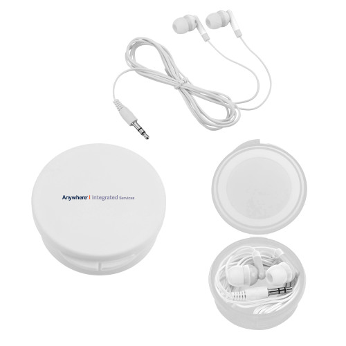 Ear Buds in White Case-Anywhere Integrated Services Horizontal