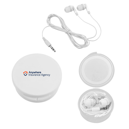 Ear Buds in White Case-Anywhere Insurance Agency
