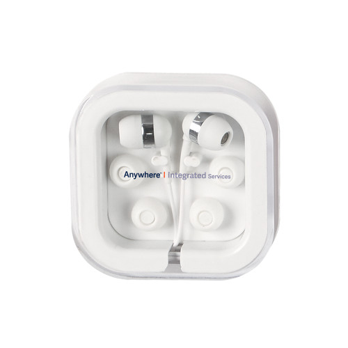 Ear Buds in Clear Square Case-Anywhere Integrated Services Horizontal