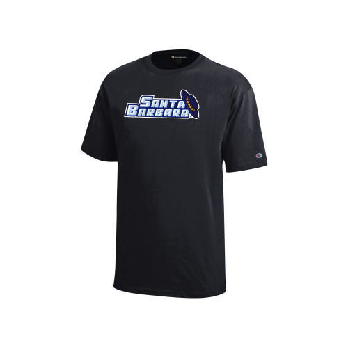  Champion Youth Black Short Sleeve Tee - Santa Barbara Wordmark
