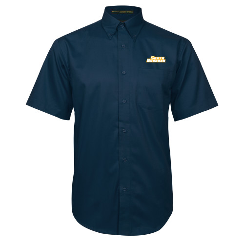  Navy Twill Button Down Short Sleeve - Santa Barbara Wordmark Embroidery