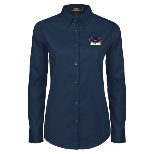  Womens Navy Twill Button Down Long Sleeve  - Athletic Mark Embroidery