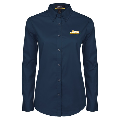  Womens Navy Twill Button Down Long Sleeve  - Santa Barbara Wordmark Embroidery
