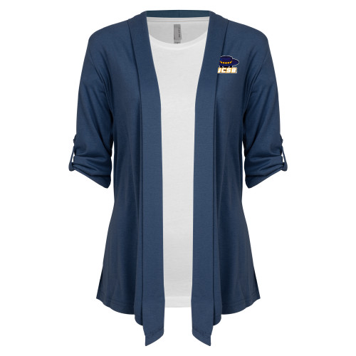  Womens Navy Drape Front Cardigan Sweater  - Athletic Mark Embroidery