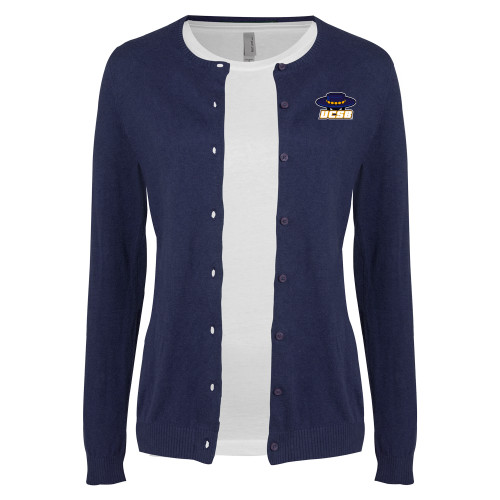  Womens Navy Cardigan Sweater - Athletic Mark Embroidery