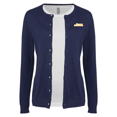  Womens Navy Cardigan Sweater - Santa Barbara Wordmark Embroidery