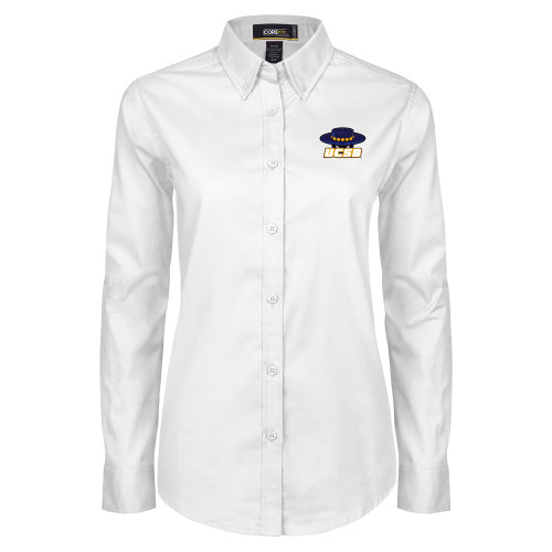 Womens White Twill Button Down Long Sleeve - Athletic Mark Embroidery