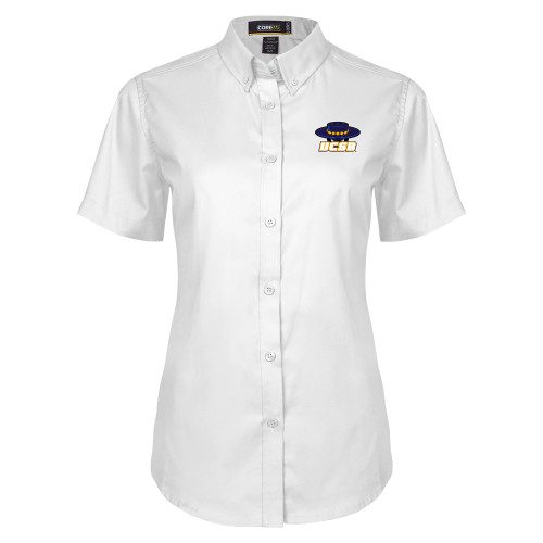  Womens White Twill Button Up Short Sleeve - Athletic Mark Embroidery