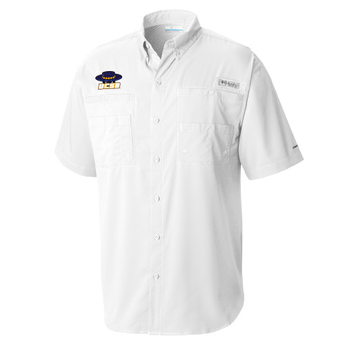  Columbia White Tamiami Performance Short Sleeve Shirt - Athletic Mark Embroidery