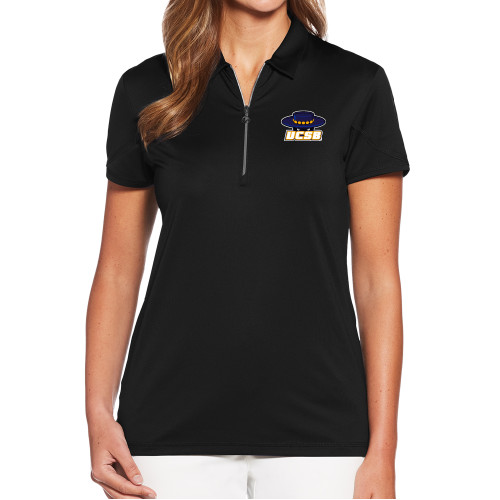  Callaway Womens Black Tulip Sleeve Zip Polo - Athletic Mark Embroidery