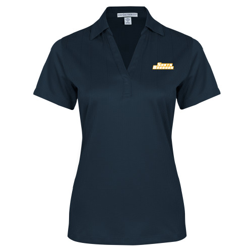  Womens Navy Performance Fine Jacquard Polo - Santa Barbara Wordmark Embroidery