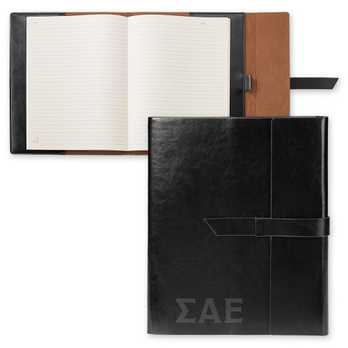 Fabrizio Black Portfolio w/Loop Closure-Greek Letters Engraved