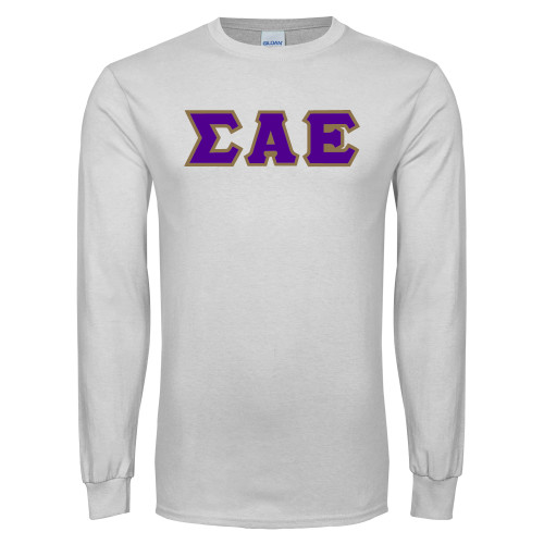 White Long Sleeve T Shirt-Greek Style Letters