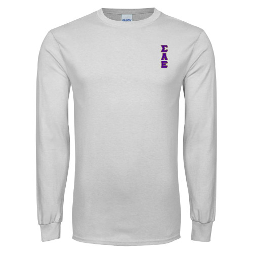 White Long Sleeve T Shirt-Tackle Twill Stacked