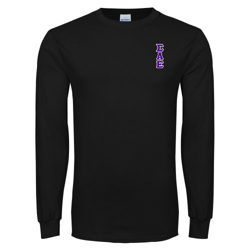 Black Long Sleeve T Shirt-Tackle Twill Stacked