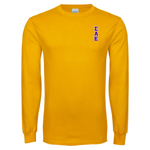Gold Long Sleeve T Shirt-Tackle Twill Stacked